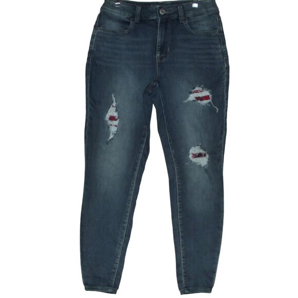 M Jeans by Maurices (Small Short)High Rise skinny red plaid lined holes distress - Picture 1 of 13
